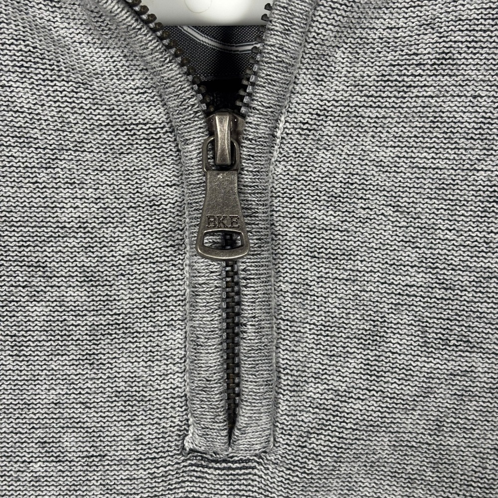BKE Quarter Zip Sweater Mens L Gray Standard Fit Cotton Mock Neck Ribbed Trim - Picture 2 of 8